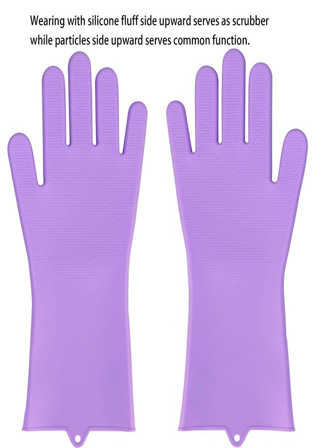 اي دي اي قفازات غسيل سيليكون سحرية شديدة التحمل من ADA، قفازات تنظيف مع فرشاة لغسل الأطباق والعناية بالحيوانات الأليفة، خالية من اللاتكس (لون بنفسجي، زوج واحد) - Image 4